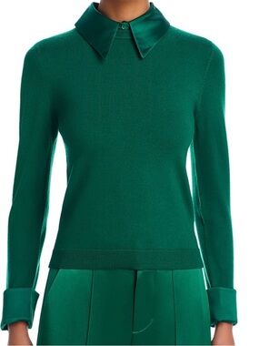 Alice and Olivia Emerald Green Long-Sleeve Sweater with Collar